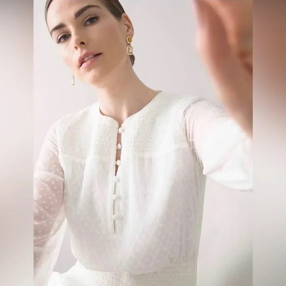 White House Black Market smocked blouson dress - Picture 3 of 4